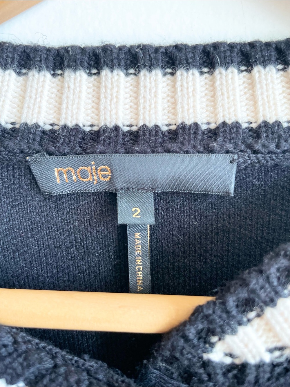 Maje Womens Varsity Bomber Jacket Size 2 Sweater Cardigan Jacket Wool Blend - Picture 3 of 6